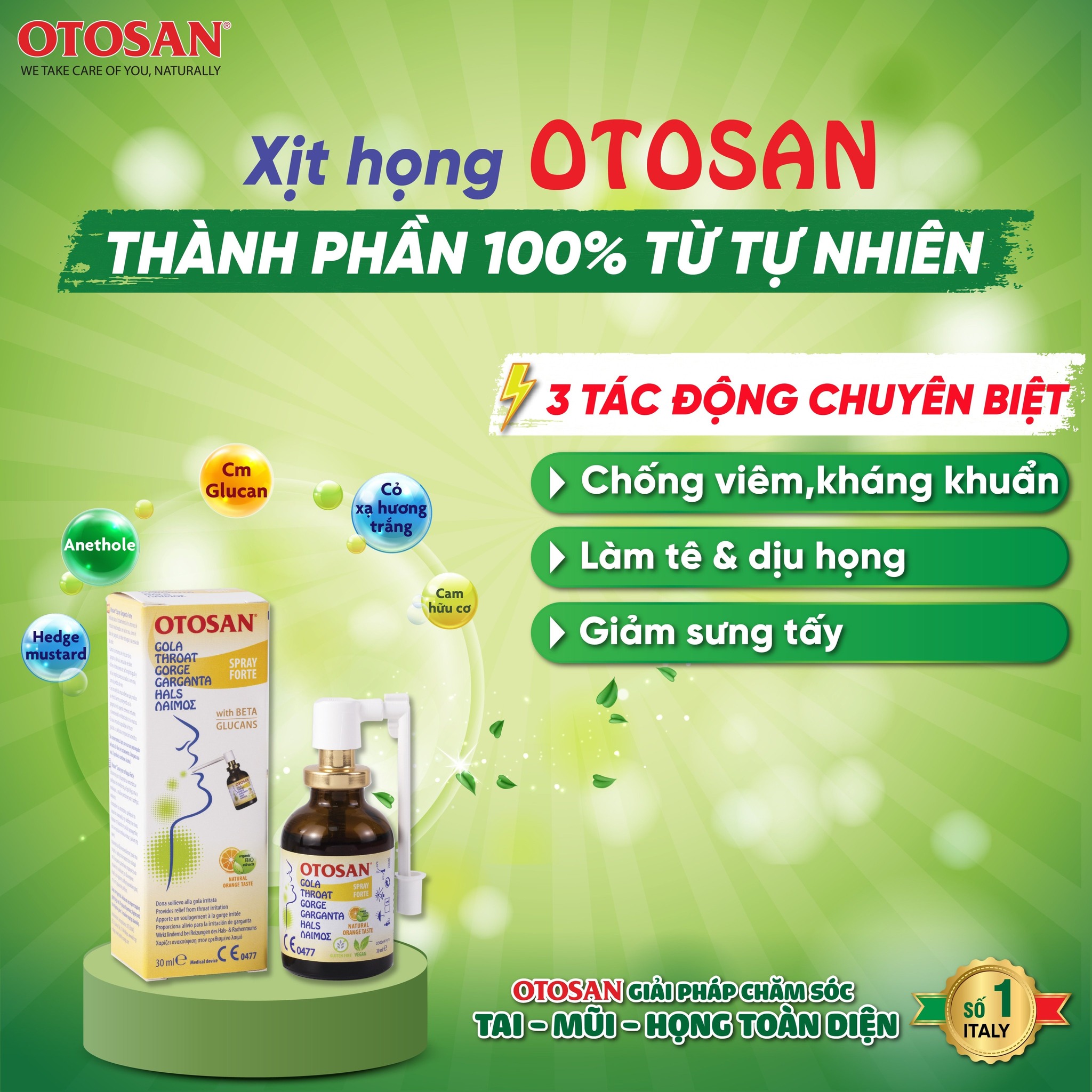 XỊT HỌNG OTOSAN - Dịu họng tức thì ngay từ nhát xịt đầu tiên